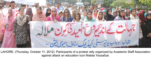 PU ASA rallies against Malala attack - University of the Punjab - Press ...